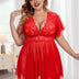Women Plus Size V-neck Lace Sexy Backless Babydoll-6