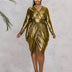 Women Plus Size V-neck Ruched Irregular Dress-2