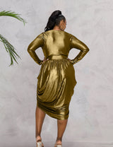 Women Plus Size V-neck Ruched Irregular Dress-3