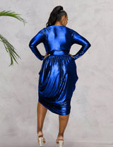 Women Plus Size V-neck Ruched Irregular Dress-4