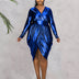 Women Plus Size V-neck Ruched Irregular Dress-5