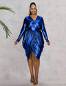 Women Plus Size V-neck Ruched Irregular Dress-5