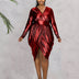 Women Plus Size V-neck Ruched Irregular Dress-6
