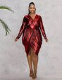 Women Plus Size V-neck Ruched Irregular Dress-6