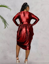 Women Plus Size V-neck Ruched Irregular Dress-7