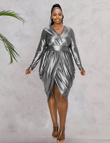 Women Plus Size V-neck Ruched Irregular Dress