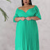 Women Plus Size V Neck Hem Pleated Short Sleeves Dress-3