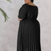 Women Plus Size V Neck Hem Pleated Short Sleeves Dress-7