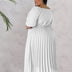 Women Plus Size V Neck Hem Pleated Short Sleeves Dress-9