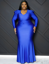 Women Plus Size V Neck Pleated Knit Dress-1