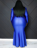 Women Plus Size V Neck Pleated Knit Dress-7