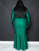 Women Plus Size V Neck Pleated Knit Dress-8