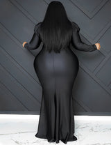 Women Plus Size V Neck Pleated Knit Dress-9