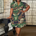 Women Plus Size V Neck Printed Ruffle Sleeve Pocket Dress-7