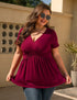 Women Plus Size V Neck Wrap Tunic Short Sleeve | PRUSES