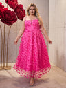 Women Plus Size Vacation Style Mesh Spaghetti Strap Maxi Dress