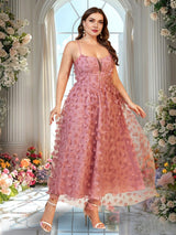 Women Plus Size Vacation Style Mesh Spaghetti Strap Maxi Dress