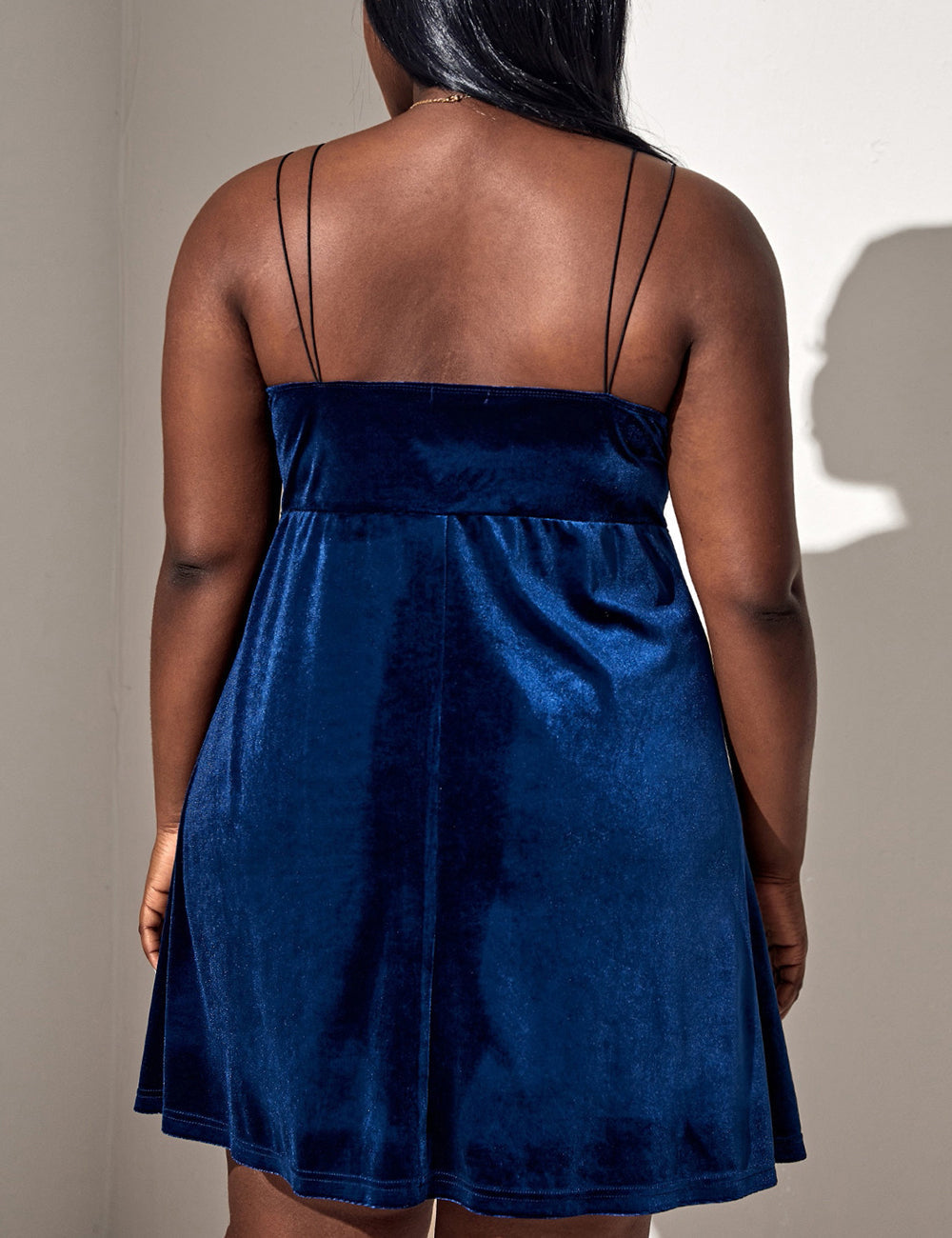 Women Plus Size Velvet Hollow Lace Babydoll-3