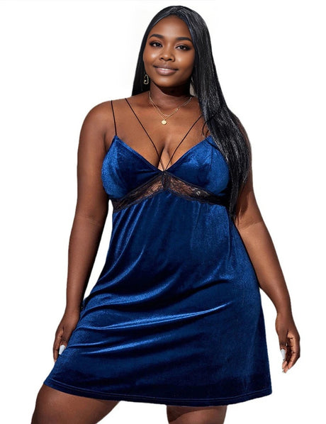 Women Plus Size Velvet Hollow Lace Babydoll