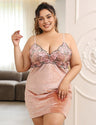 Women Plus Size Velvet Lace Babydoll Nightgown