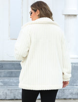 Women Plus Size White Fleece Button-Up Jacket