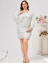 Women Plus Size White One-Shoulder Sequin Batwing Party Dress