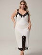 Women white Plus Size White Satin Lace Slit Nightgown