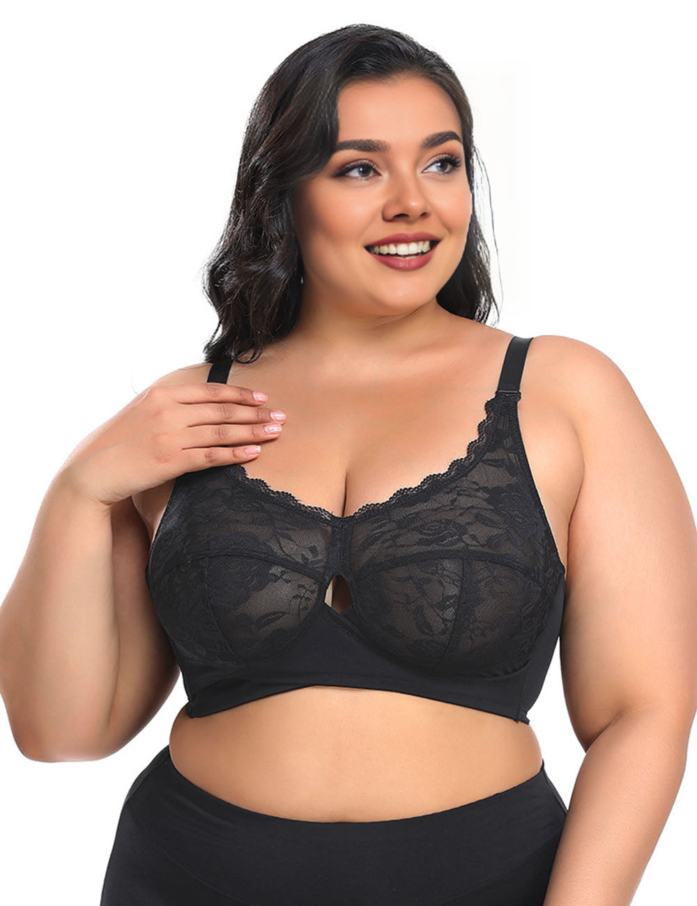 Women Plus Size Wire Free Full Coverage Cup Lace Thin Bra | PRUSES-1