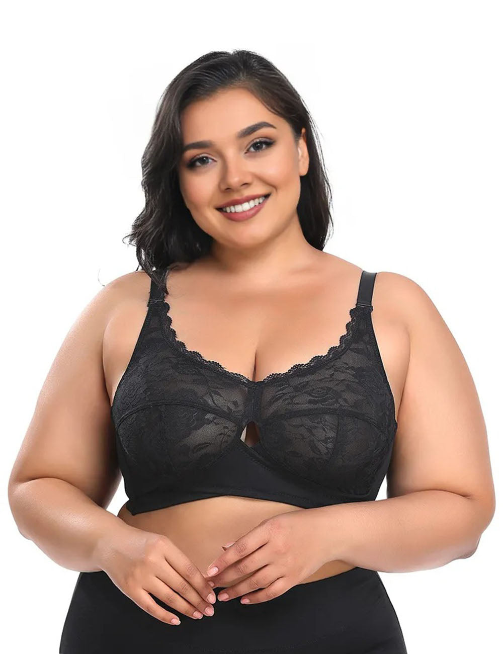 Women Plus Size Wire Free Full Coverage Cup Lace Thin Bra | PRUSES-2
