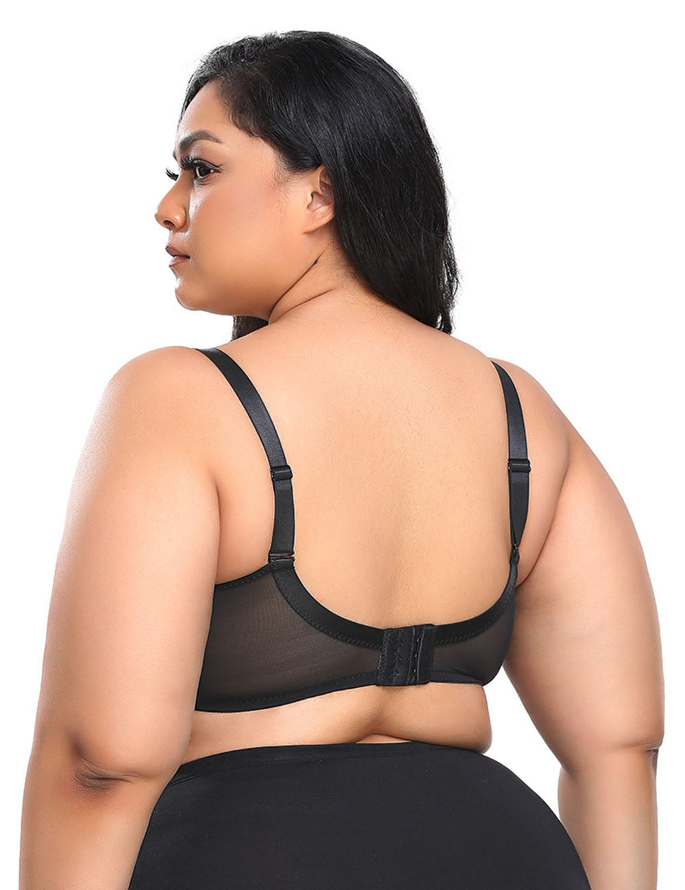 Women Plus Size Wire Free Full Coverage Cup Lace Thin Bra | PRUSES-3