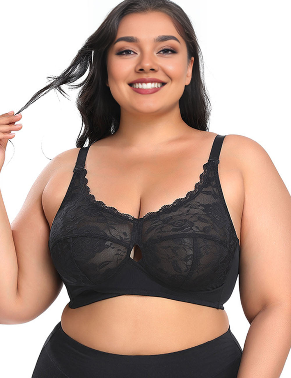 Women Plus Size Wire Free Full Coverage Cup Lace Thin Bra | PRUSES