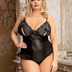 Women Plus Size Zipper Leather Bodysuit