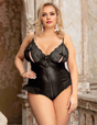Women Plus Size Zipper Leather Bodysuit