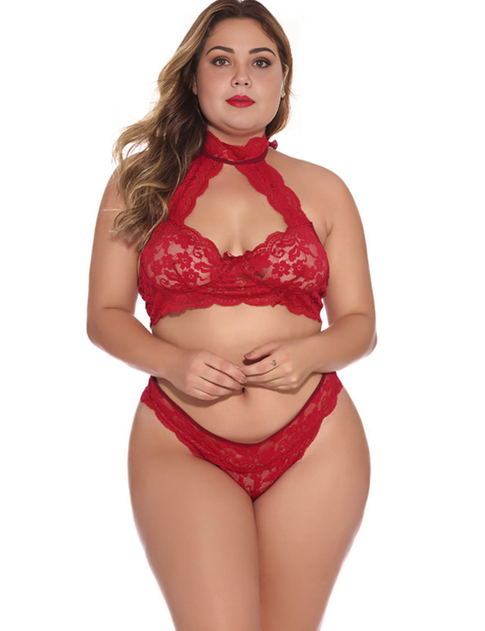 Women Plus size lace sexy bra set-4