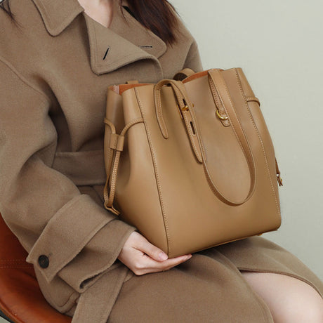 Women Vintage Leather Large Capacity Tote Bucket Bag | PRUSES-1