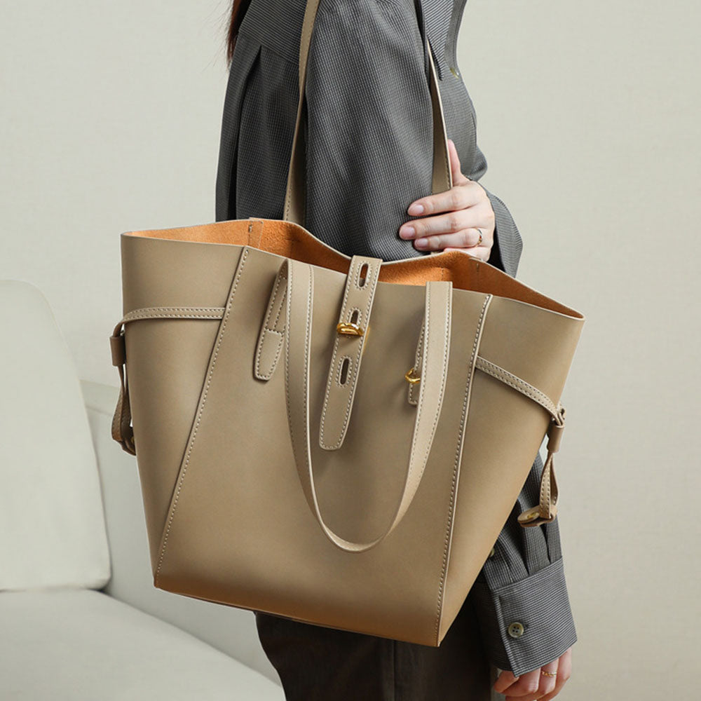 Women Vintage Leather Large Capacity Tote Bucket Bag | PRUSES-3