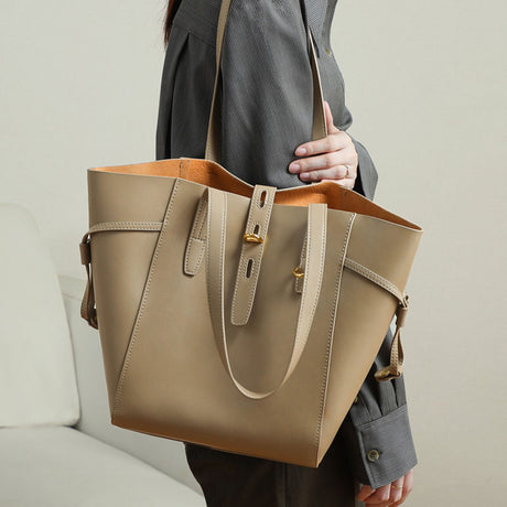 Women Vintage Leather Large Capacity Tote Bucket Bag | PRUSES-3