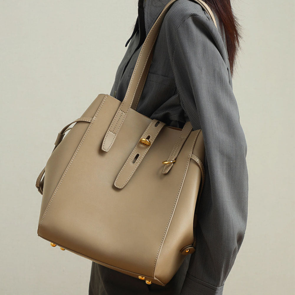 Women Vintage Leather Large Capacity Tote Bucket Bag | PRUSES-4