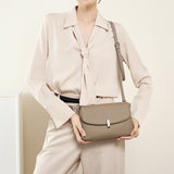gray Genuine Leather Crossbody Bags Square Flap 