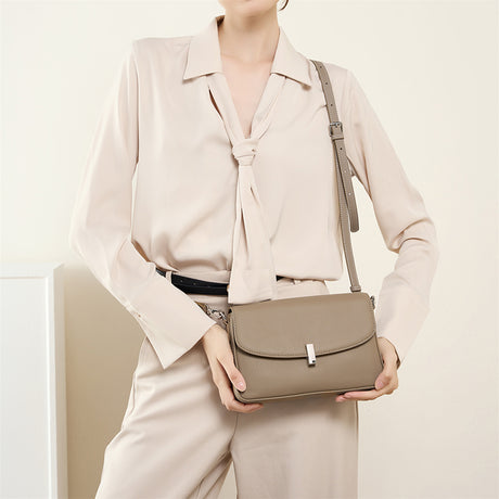 gray Genuine Leather Crossbody Bags Square Flap 