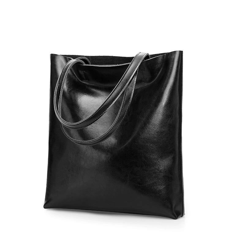 Women's Black Classy Leather Tote Bag Fashion Handbags | PRUSES-3