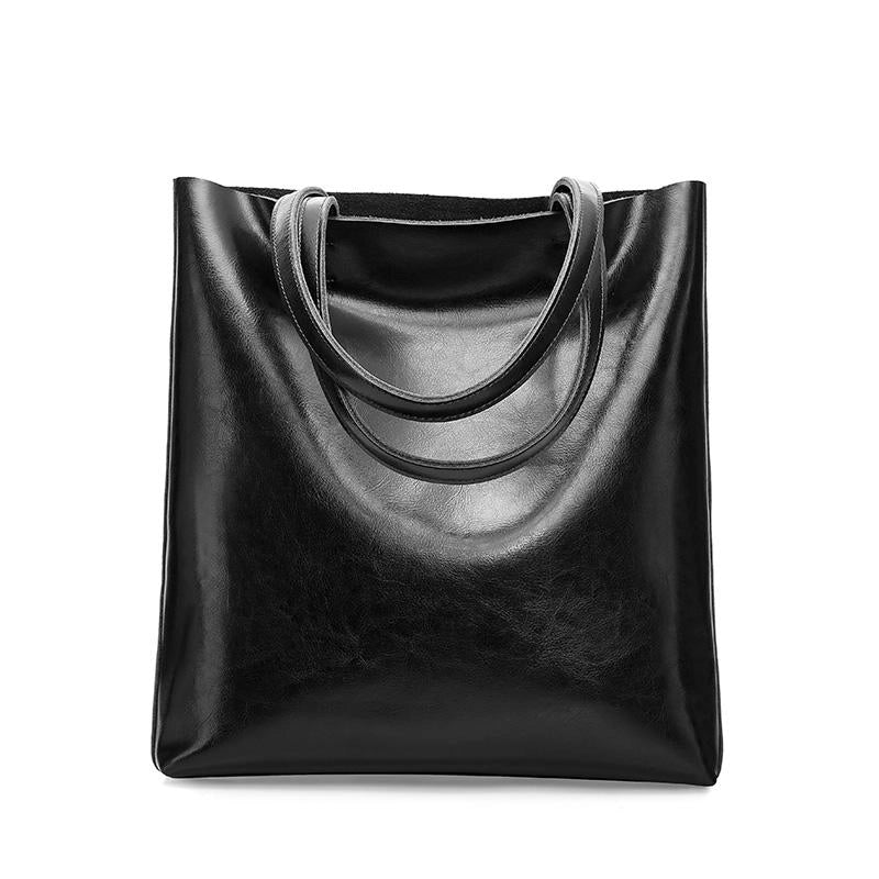 Women's Black Classy Leather Tote Bag Fashion Handbags | PRUSES