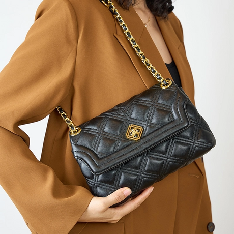 Women's Black Leather Quilted Flap Chian Shoulder Bags-3