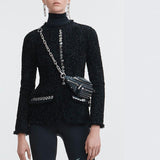 Women's Black Leather Studded Belt Bags Fanny Pack Rock Waist Bags| PRUSES-2