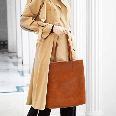Women's Brown Classy Leather Tote Bag Fashion Handbags | PRUSES-3