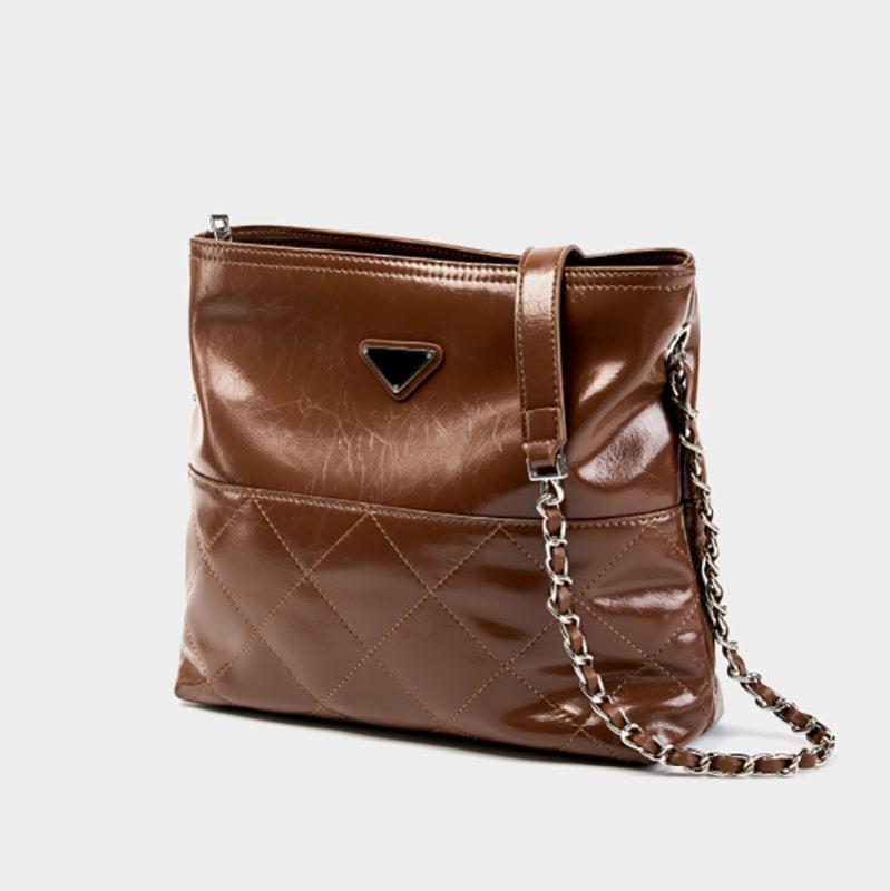 Women_s_Brown_Leather_Bucket_Chain_Bag_Zipper_Shoul