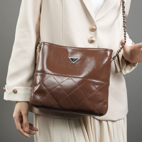 Women_s_Brown_Leather_Bucket_Chain_Bag_Zipper_Shoul_2