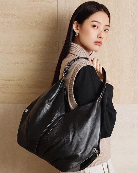 Black Genuine Leather Everyday Large Tote for Work and Daily Commute