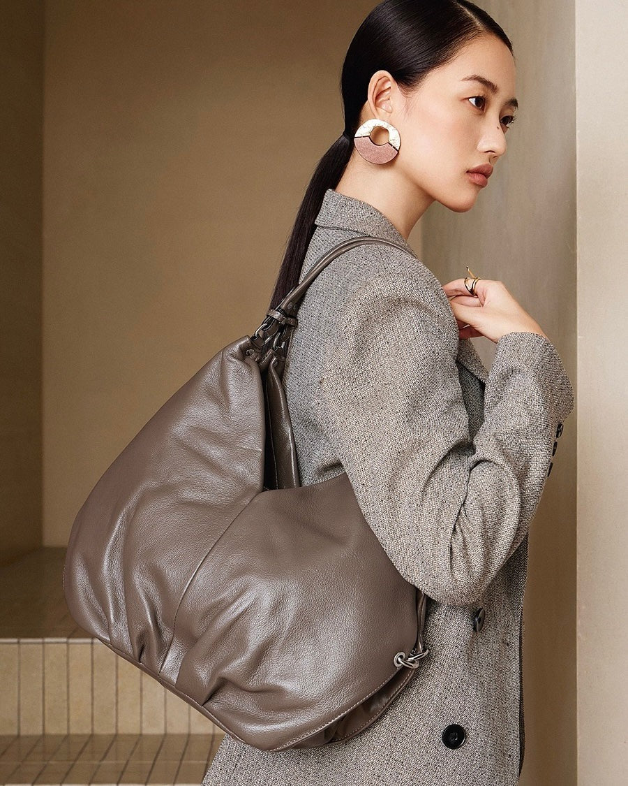 Khaki Genuine Leather Everyday Large Tote for Work, Shopping, and Daily Use