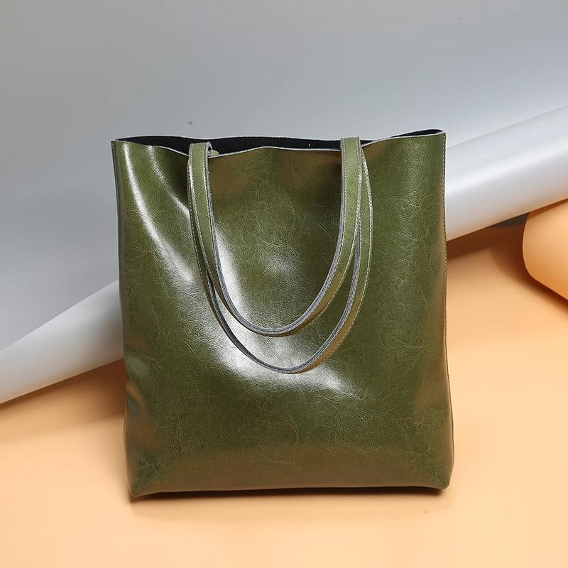 Women's Green Classy Leather Tote Bag Fashion Handbags | PRUSES
